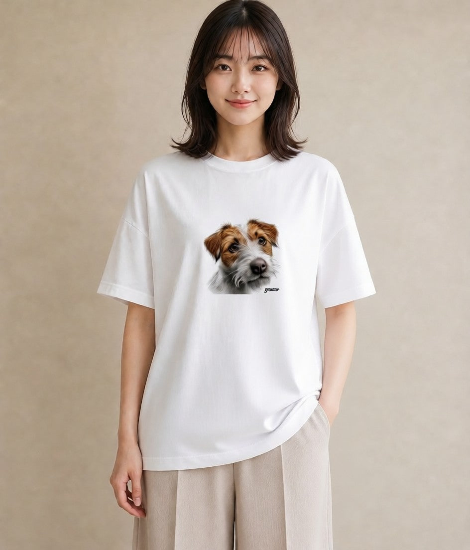 デザインTシャツ レディース ジャックラッセルテリア 犬 いぬ イラスト 抜け感 自分用 ルームウェア 白T