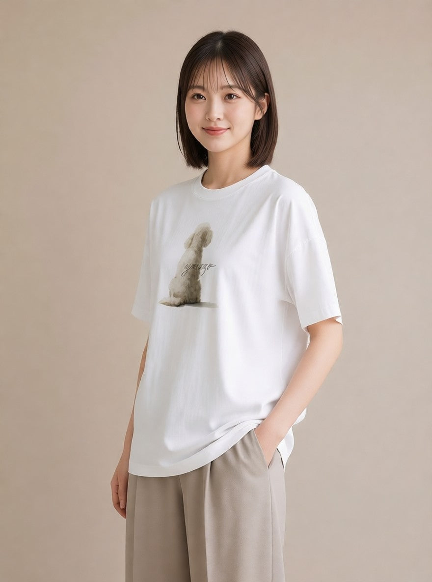 プリントTシャツ レディース 老犬 犬 いぬ イラスト 友達ギフト 部屋着 白T