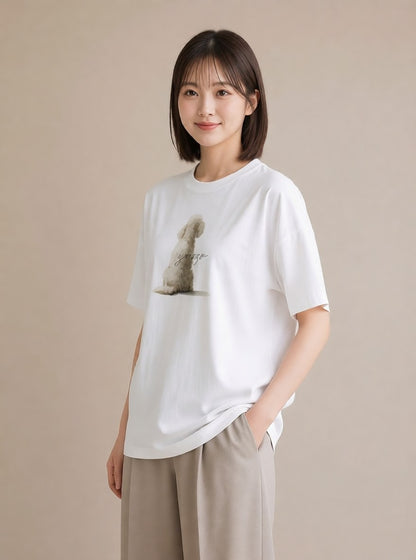 プリントTシャツ レディース 老犬 犬 いぬ イラスト 友達ギフト 部屋着 白T