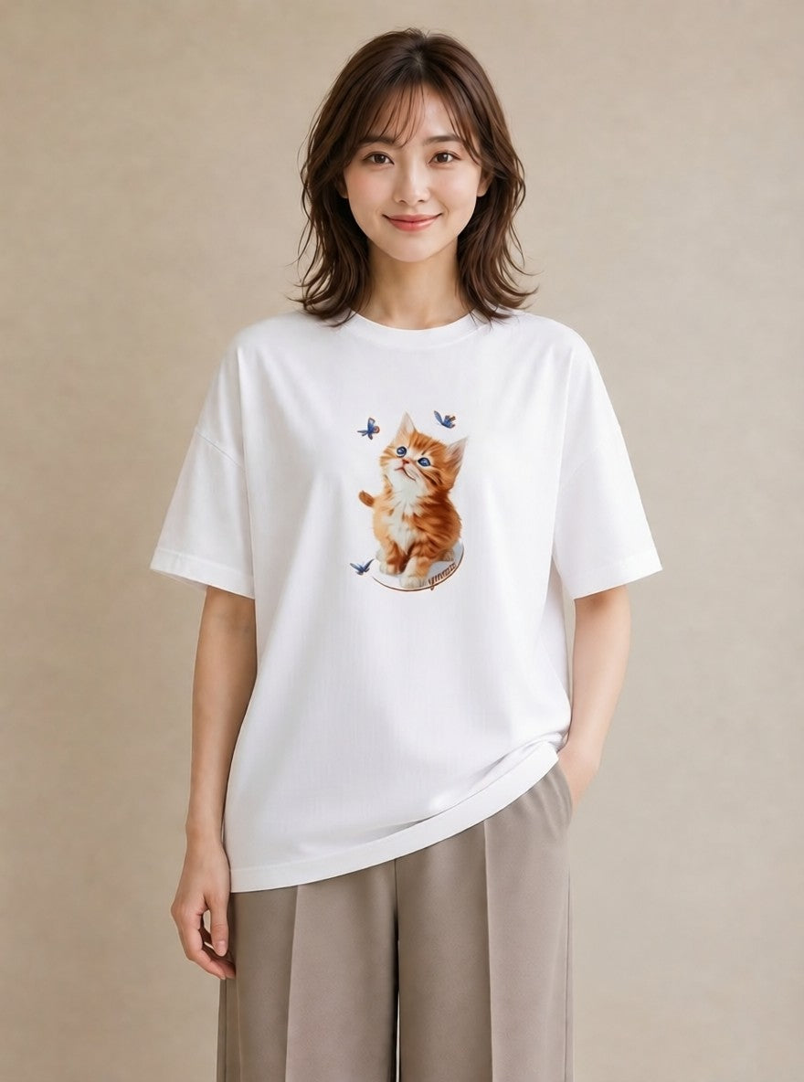 半袖Tシャツ レディース ソマリ 猫 ねこ イラスト フェミニン 女子会 お揃い 白T