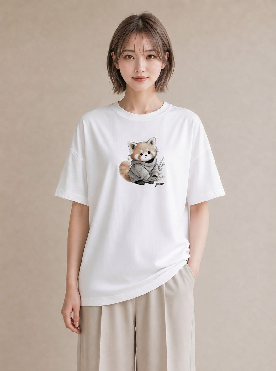 半袖Tシャツ レディース たぬき 動物 アニマル イラスト 旅行コーデ お出かけ 普段着 白T