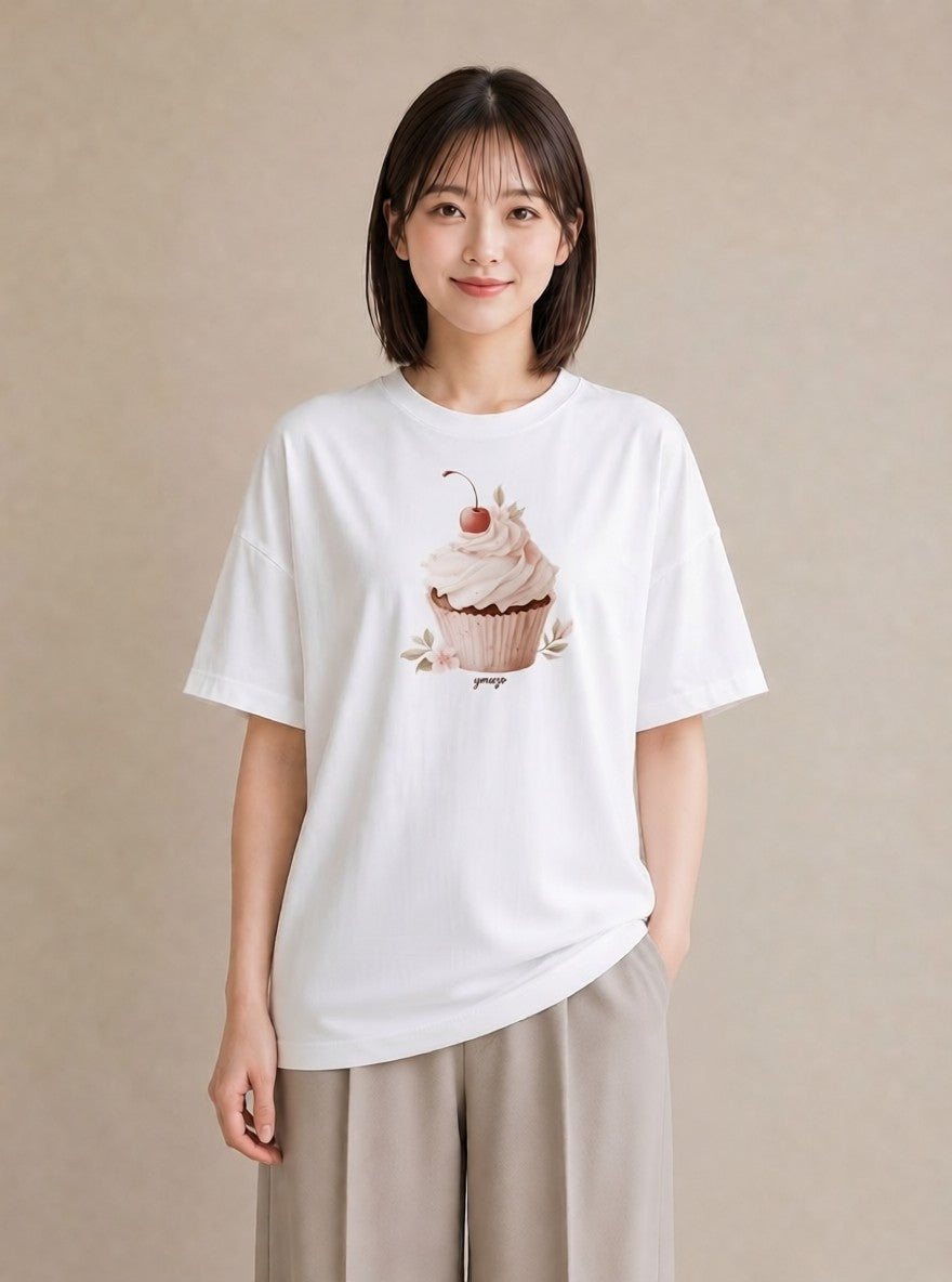 Tシャツ レディース マフィン 食べ物 フード イラスト ヴィンテージ風 女子会 お揃い 白T