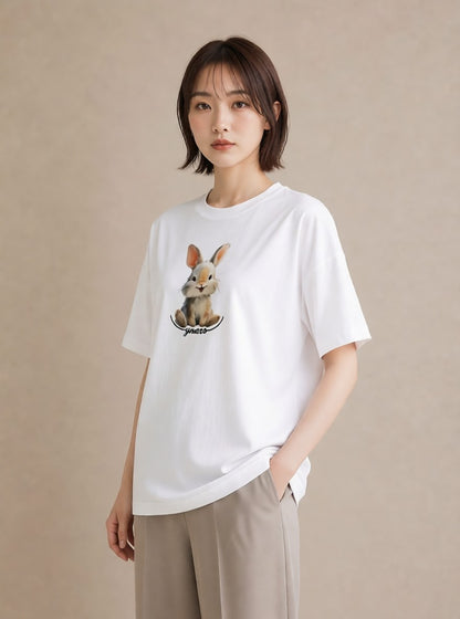 プリントTシャツ レディース うさぎ ウサギ ラビット ペット 動物 イラスト ボタニカル ホワイトデー 春服 白T
