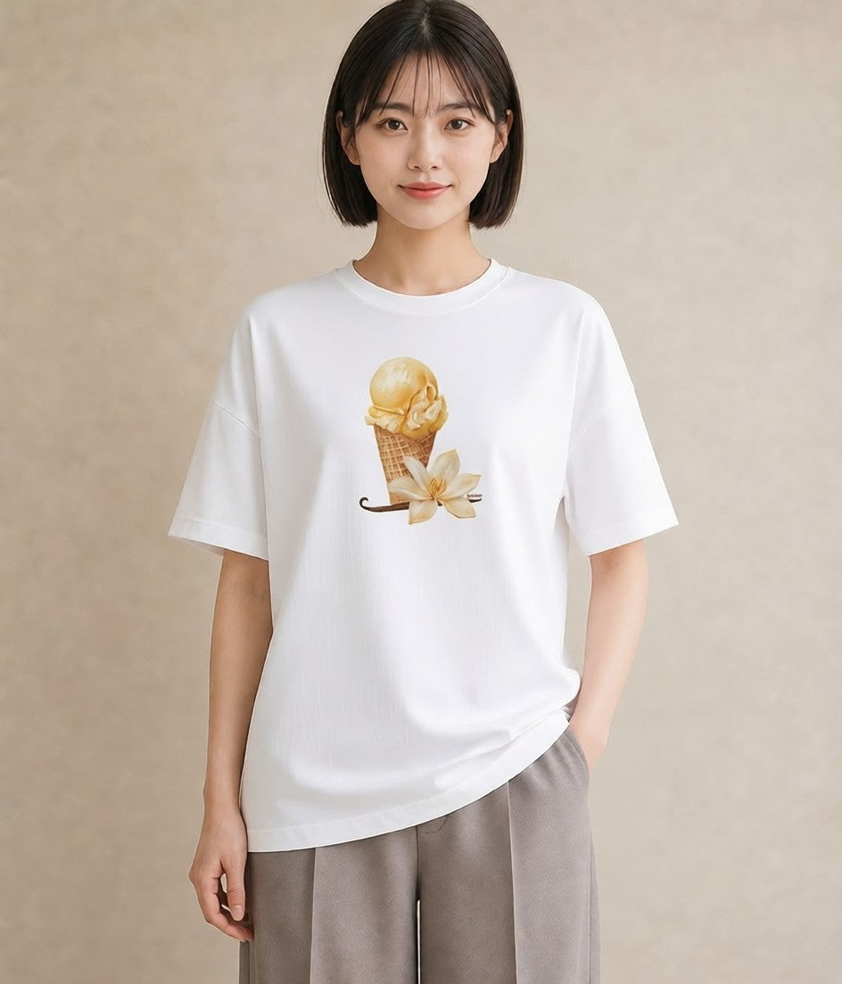 Tシャツ レディース アイス 食べ物 フード イラスト シック 休日 ペアコーデ 白T