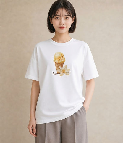 Tシャツ レディース アイス 食べ物 フード イラスト シック 休日 ペアコーデ 白T