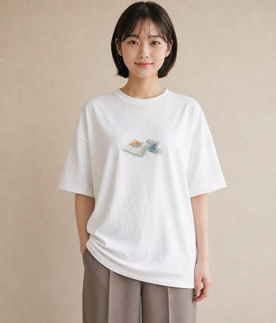 グラフィックTシャツ レディース クロワッサン 食べ物 フード イラスト 可愛い ギフト 母の日 白T