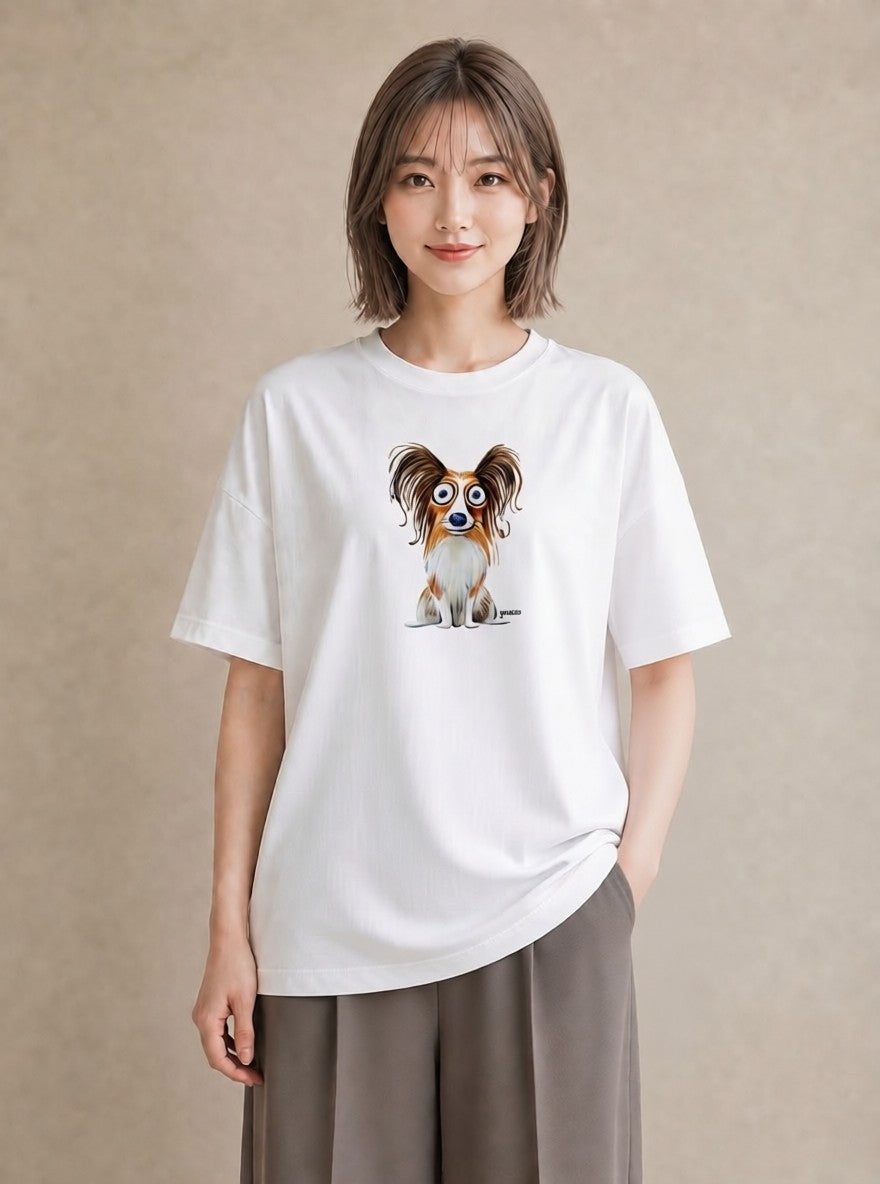 プリントTシャツ レディース パピヨン 犬 いぬ イラスト シンプル 旅行 母娘コーデ 白T