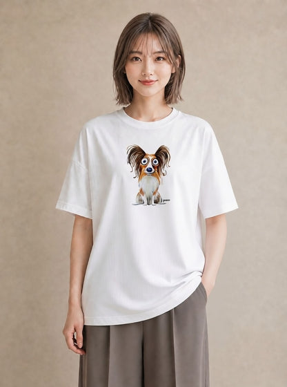 プリントTシャツ レディース パピヨン 犬 いぬ イラスト シンプル 旅行 母娘コーデ 白T
