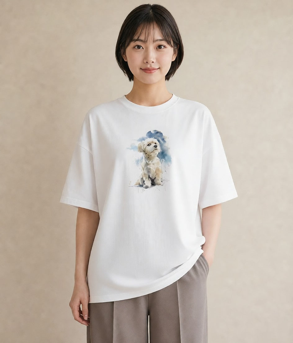 デザインTシャツ レディース ミックス犬 犬 いぬ イラスト 休日コーデ 買い物 夏コーデ 白T