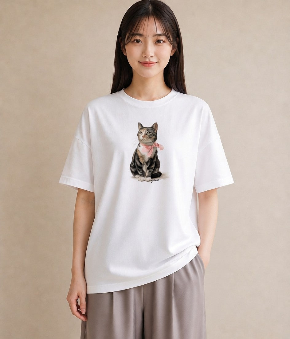 グラフィックTシャツ レディース アビシニアン 猫 ねこ イラスト アート風 親子 20代 白T