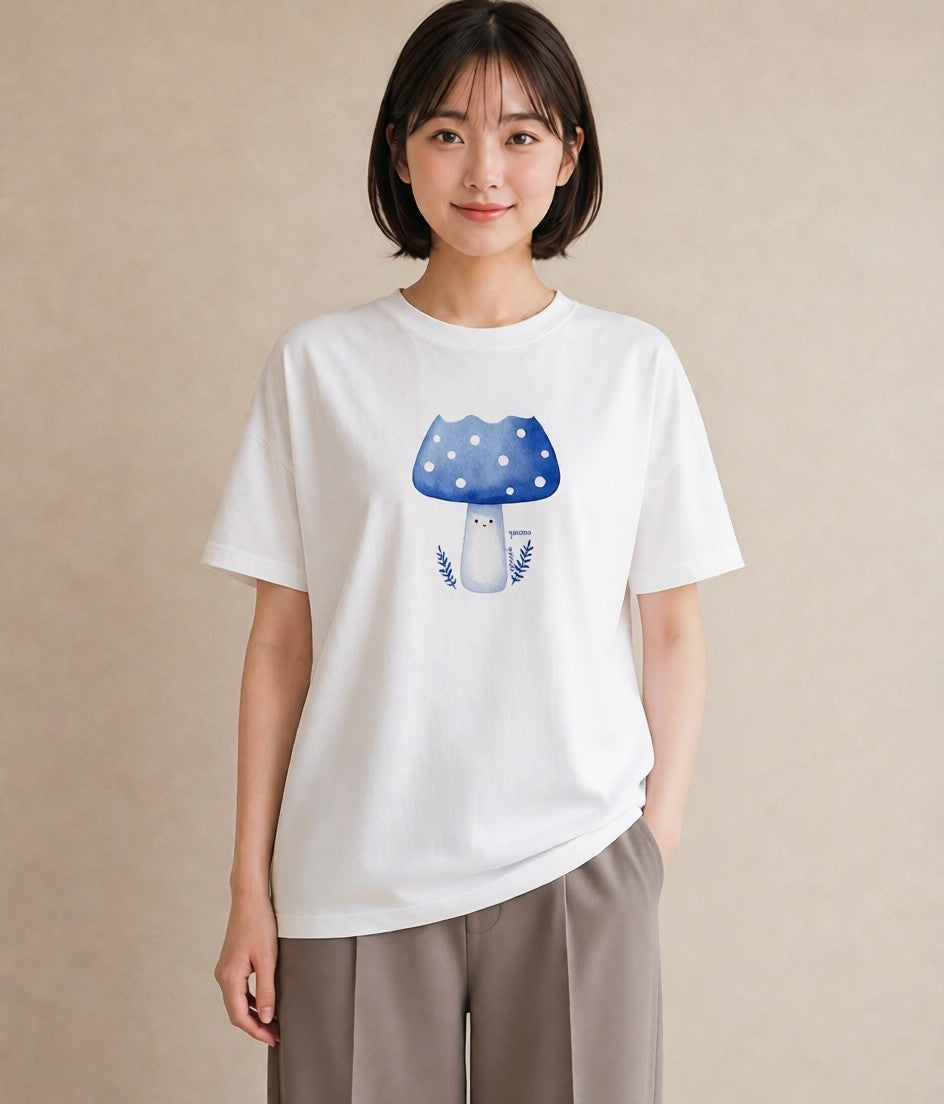 デザインTシャツ レディース きのこ 植物 ボタニカル イラスト シック 姉妹 送別ギフト 白T