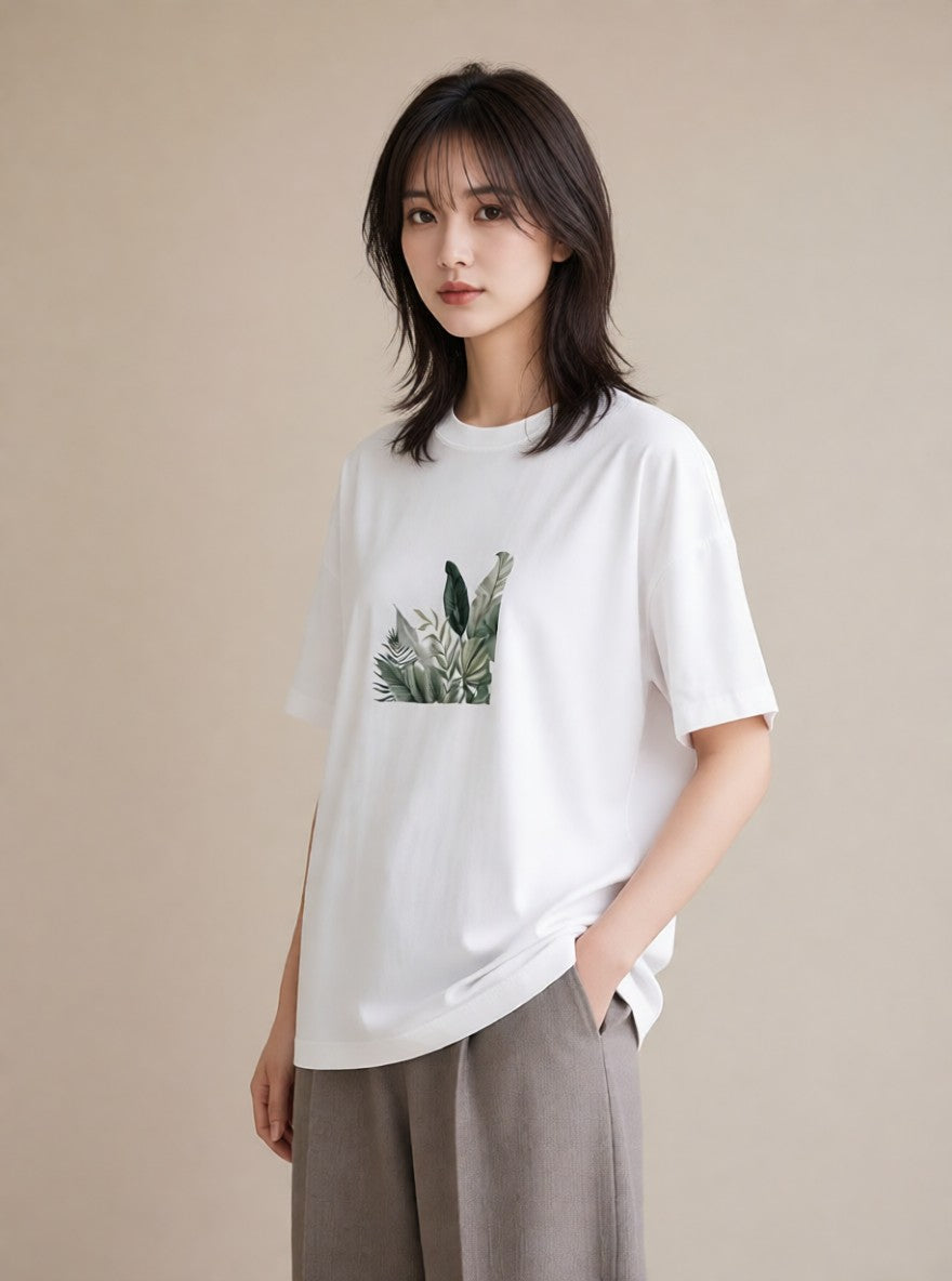 プリントTシャツ レディース モンステラ 植物 ボタニカル イラスト こなれ感 ママ カフェ服 白T
