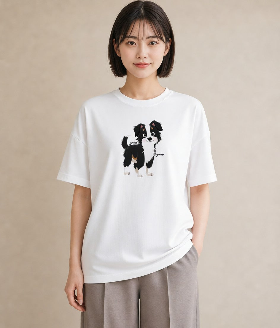 グラフィックTシャツ レディース ボーダーコリー 犬 いぬ イラスト 水彩風 週末コーデ 敬老の日 白T