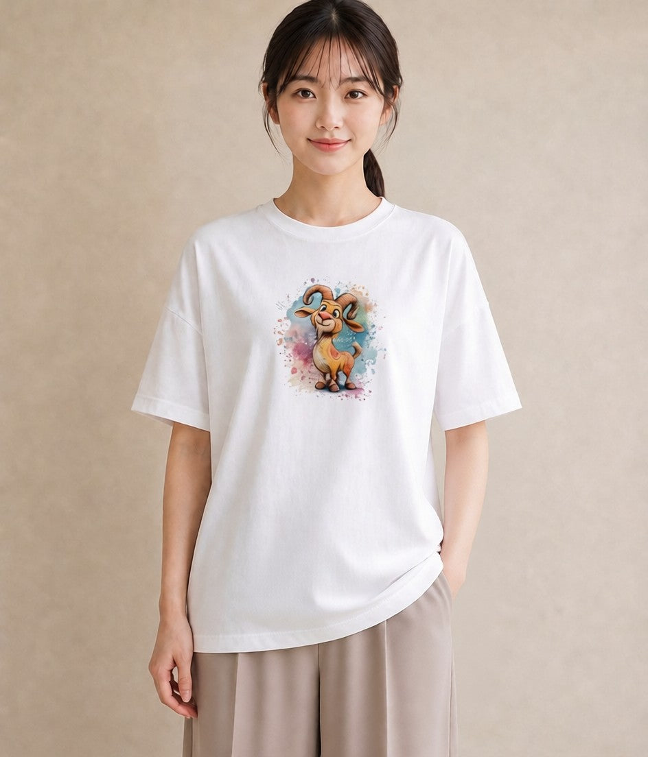 半袖Tシャツ レディース 牡牛座 星空 宇宙 イラスト ラフ デイリーウェア 休日 白T