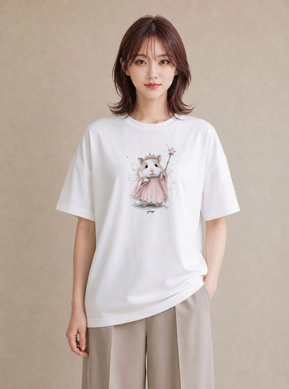 半袖Tシャツ レディース ハムスター ペット 動物 イラスト カジュアル 姉妹 送別ギフト 白T