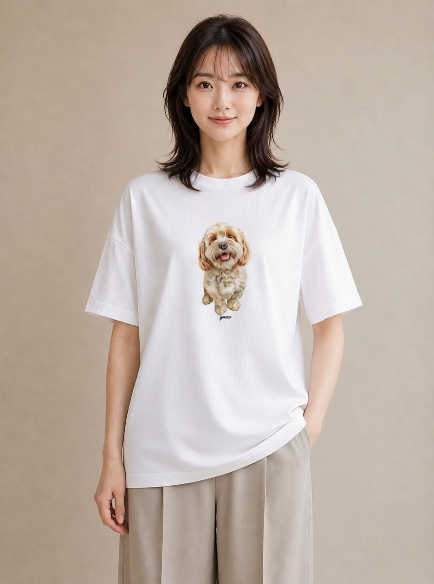 Tシャツ レディース わんちゃん 犬 いぬ イラスト 手描き風 帰省 ラフ 白T
