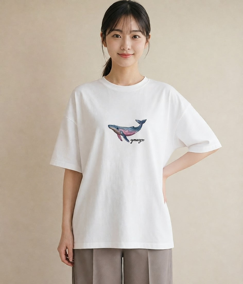 グラフィックTシャツ レディース イルカ 海の生き物 海 イラスト こなれ感 ペアコーデ 秋コーデ 白T