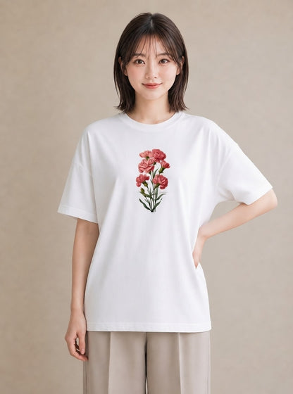 デザインTシャツ レディース カーネーション 花 花柄 イラスト 休日コーデ 春服 ミセス 白T