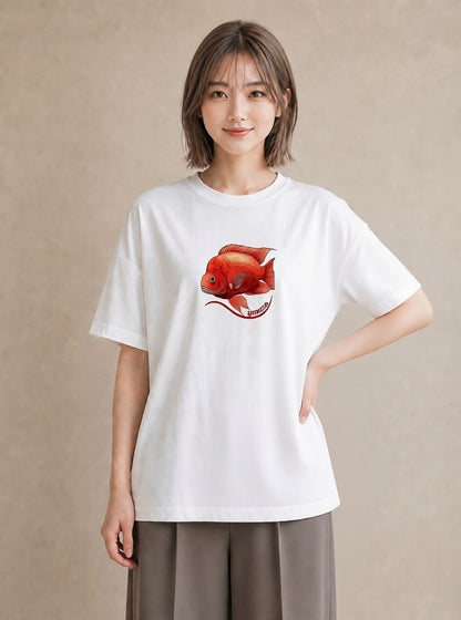 グラフィックTシャツ レディース 金魚 ペット 動物 イラスト 可愛い カフェ巡り 女子会 白T