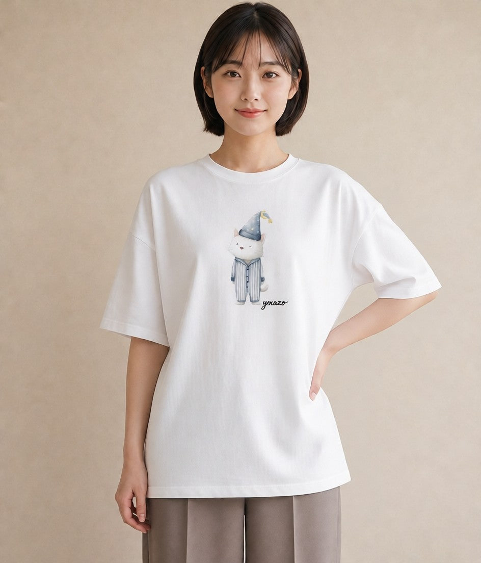 プリントTシャツ レディース ハチワレ 白黒猫 猫 ねこ イラスト ユニーク 女子会 お揃い 白T