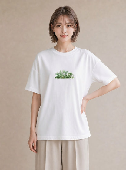 Tシャツ レディース 芝生 植物 ボタニカル イラスト 旅行コーデ クリスマス 旅行 白T