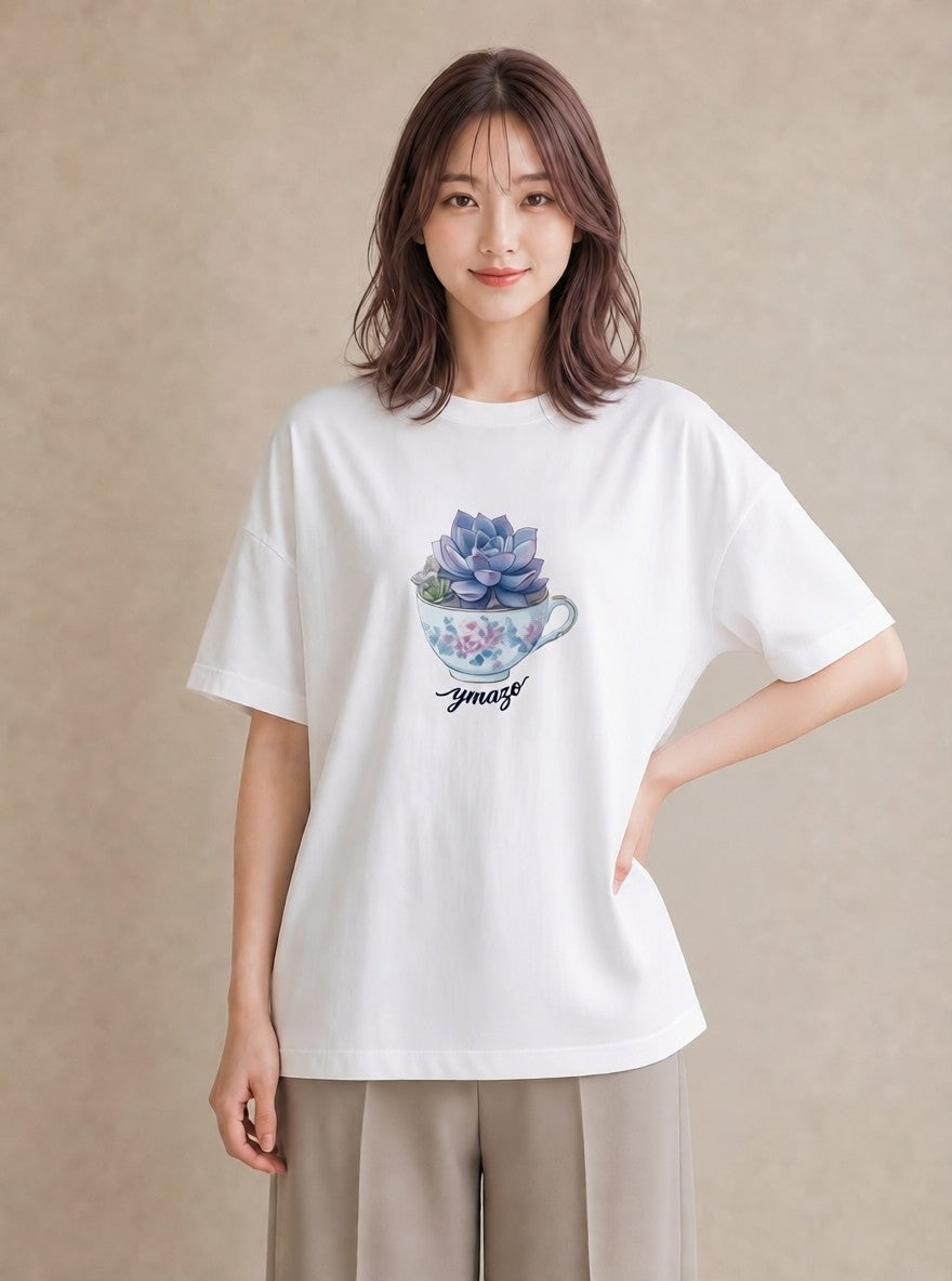 グラフィックTシャツ レディース 多肉植物 植物 ボタニカル イラスト 在宅 公園 白T