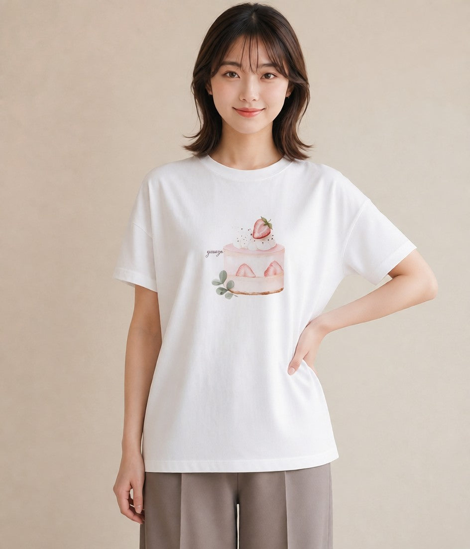 半袖Tシャツ レディース マフィン 食べ物 フード イラスト ポップ ラフ レイヤード 白T