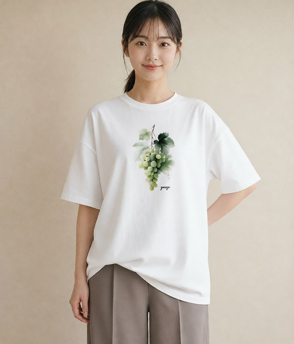 半袖Tシャツ レディース ぶどう 葡萄 食べ物 フード イラスト 個性的 ギフト 母の日 白T