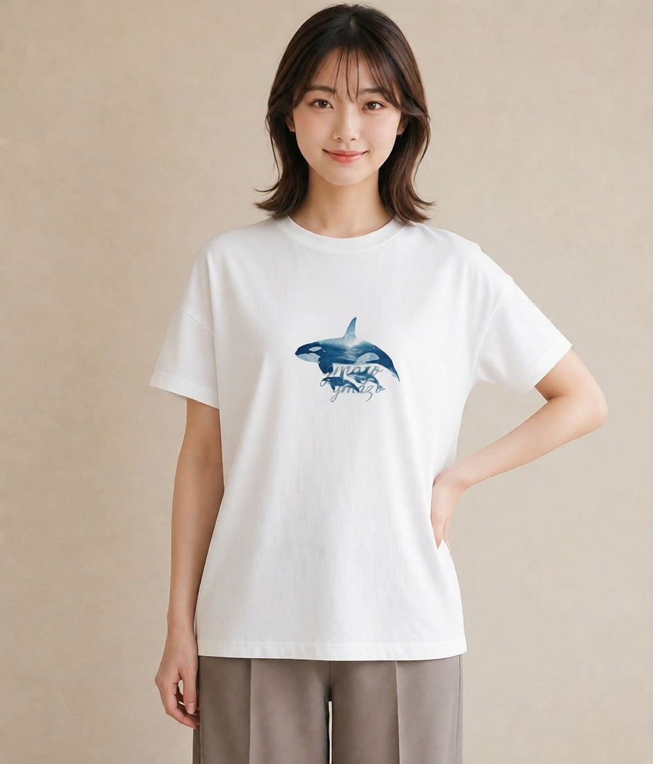 Tシャツ レディース クジラ 海の生き物 海 イラスト レトロ 部屋着 女性向けギフト 白T