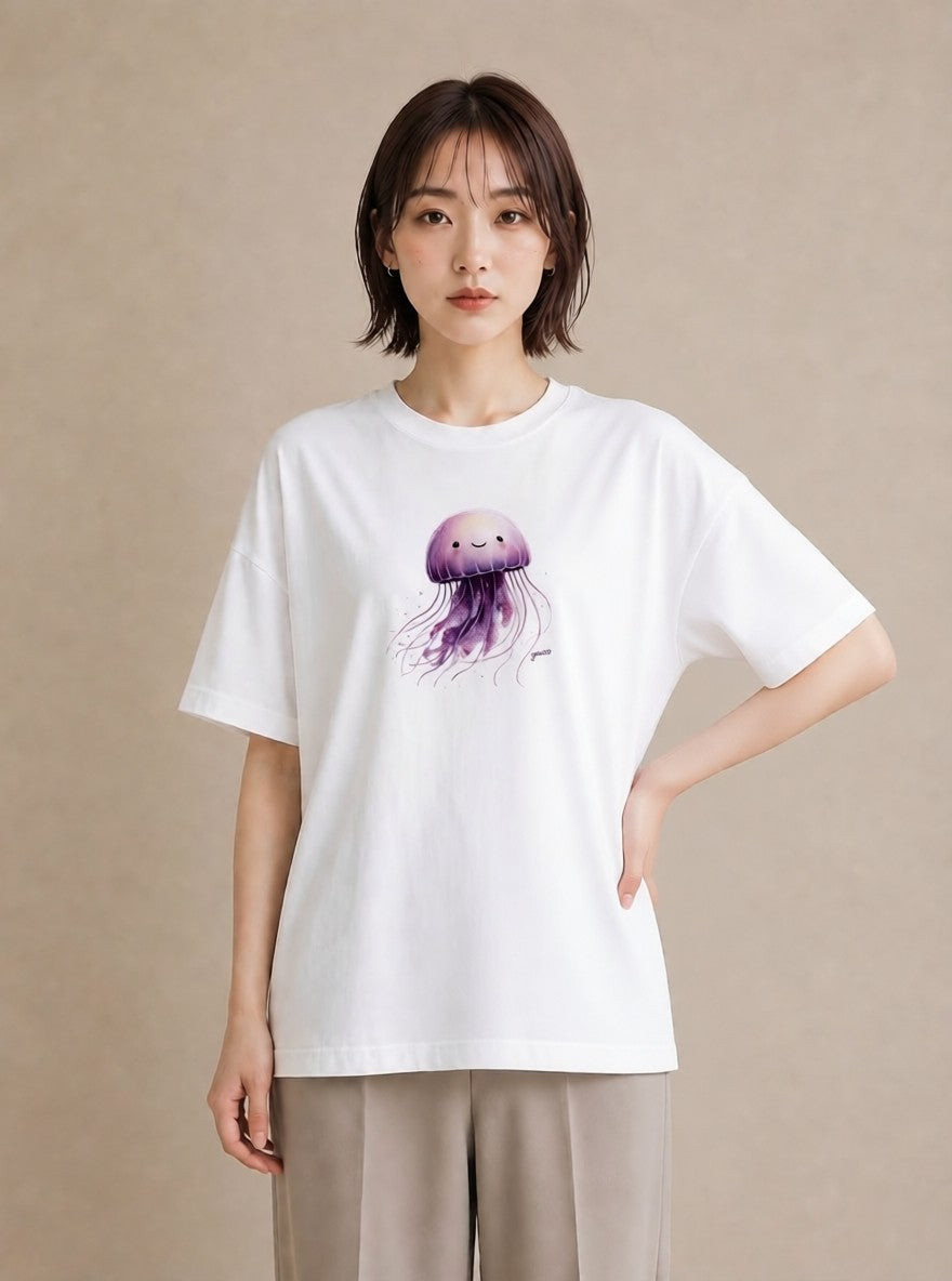 プリントTシャツ レディース くらげ クラゲ 海の生き物 海 イラスト ニュアンス 女性 旅行用 白T