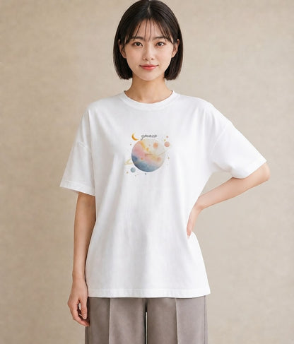 プリントTシャツ レディース 牡牛座 星空 宇宙 イラスト カフェコーデ 綿100 デート 白T