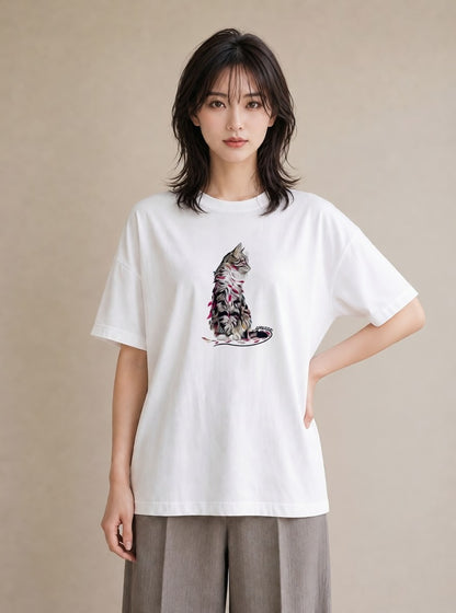 Tシャツ レディース メインクーン 猫 ねこ イラスト 可愛い 部屋着 女性向けギフト 白T