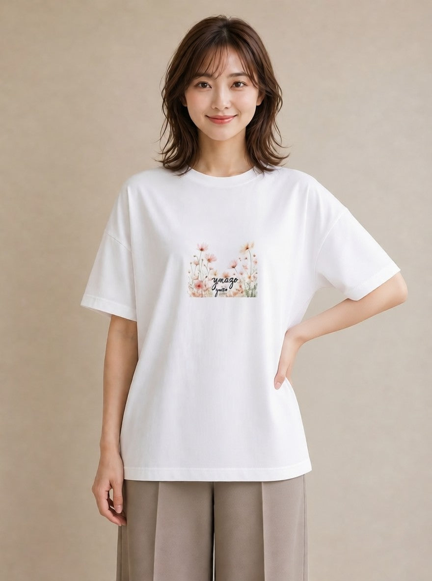 グラフィックTシャツ レディース コスモス 秋桜 花 花柄 イラスト ギフト 母の日 白T