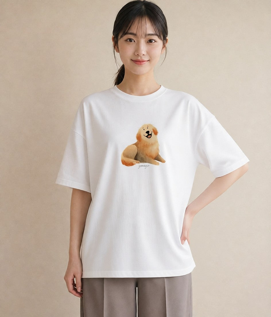 デザインTシャツ レディース ゴールデンレトリバー ゴールデン 犬 いぬ イラスト 上品 ミセス 春コーデ 白T