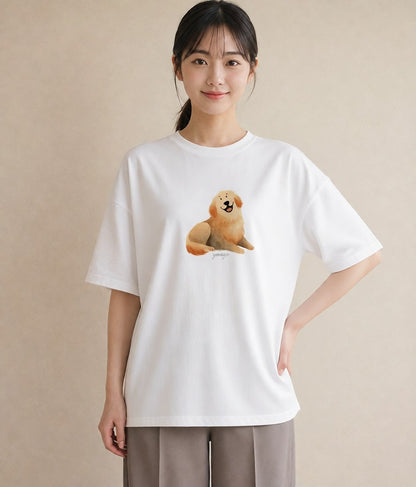 デザインTシャツ レディース ゴールデンレトリバー ゴールデン 犬 いぬ イラスト 上品 ミセス 春コーデ 白T