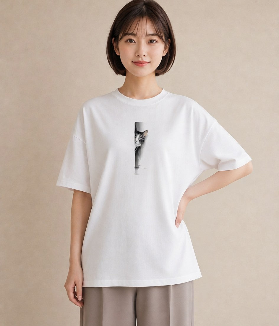 半袖Tシャツ レディース サバトラ 猫 ねこ イラスト 韓国風 親子 20代 白T