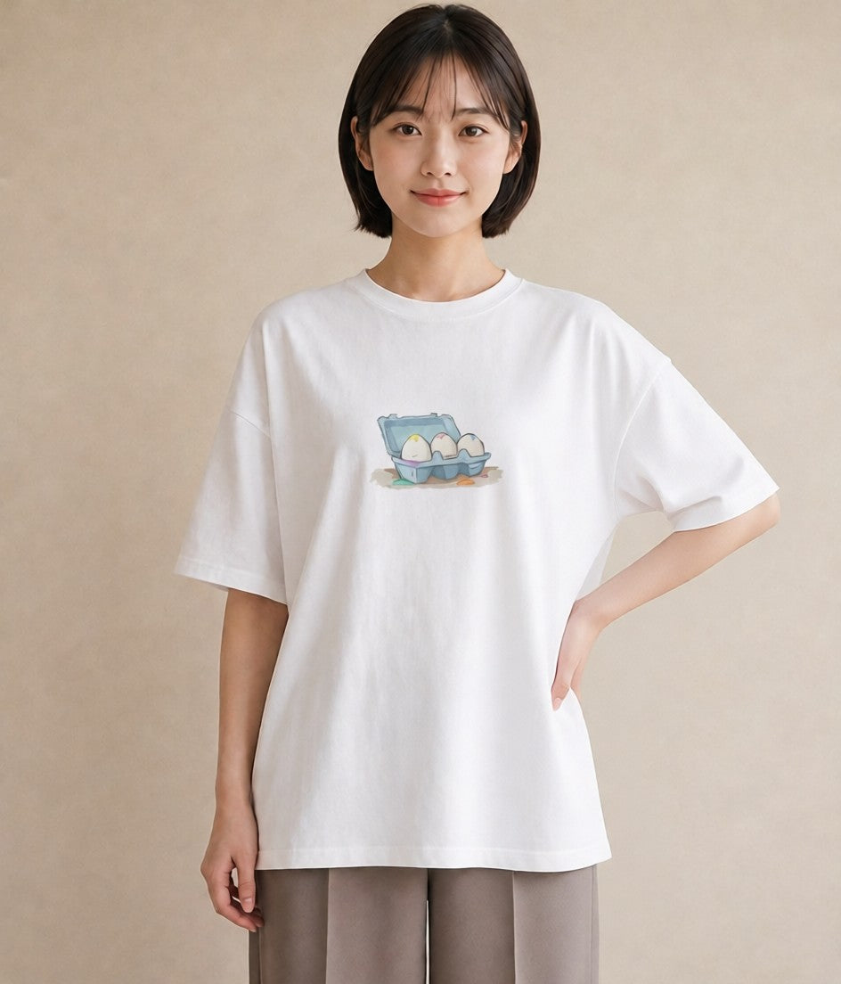 半袖Tシャツ レディース たまご 食べ物 フード イラスト 個性的 敬老の日 ホワイトデー 白T