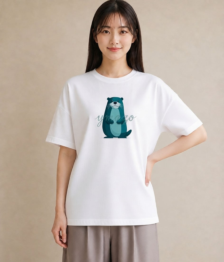 Tシャツ レディース ラッコ 動物 アニマル イラスト ユニーク 通学 誕生日プレゼント 白T