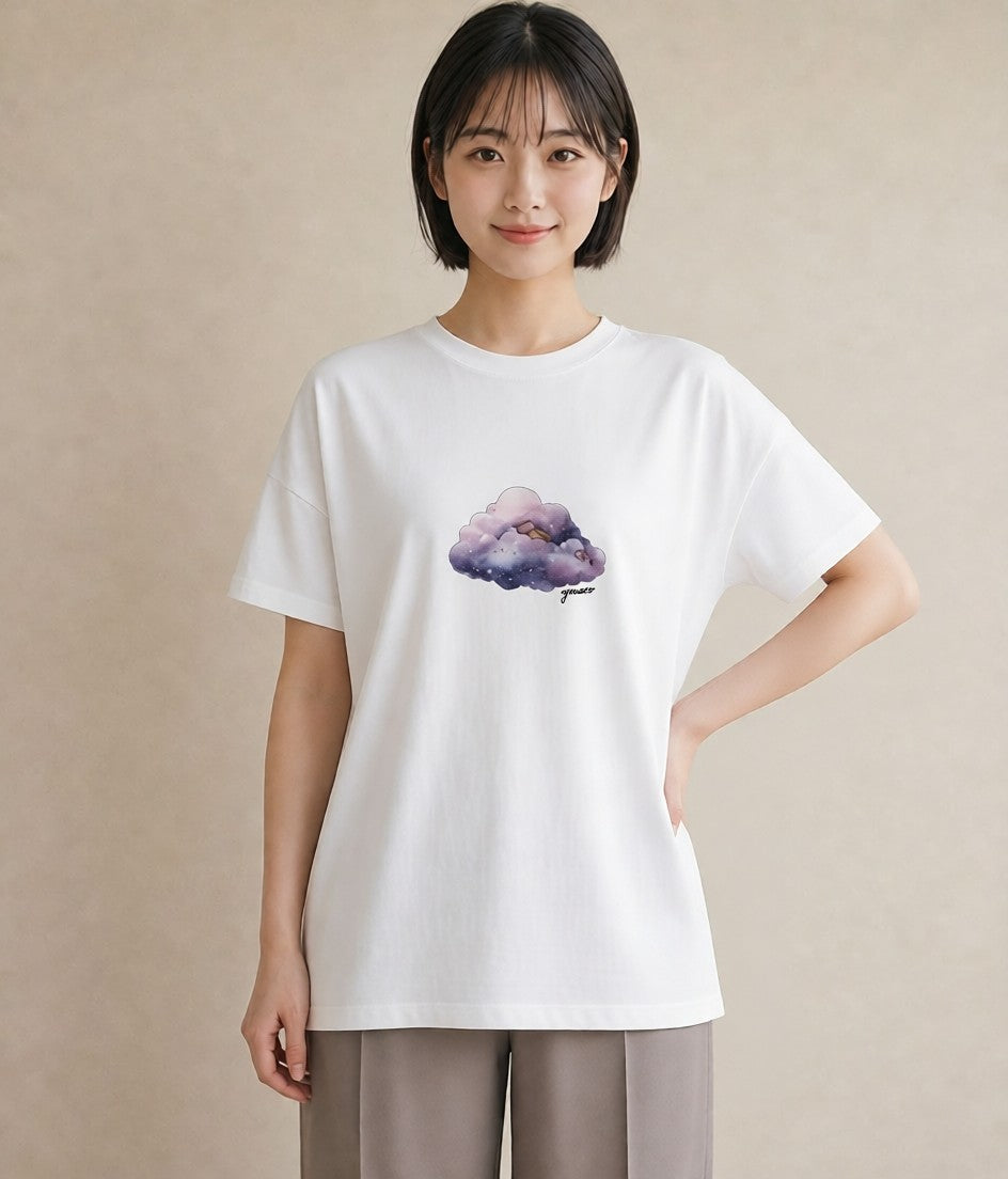 グラフィックTシャツ レディース 水瓶座 星空 宇宙 イラスト きれいめ カフェ服 クリスマス 白T