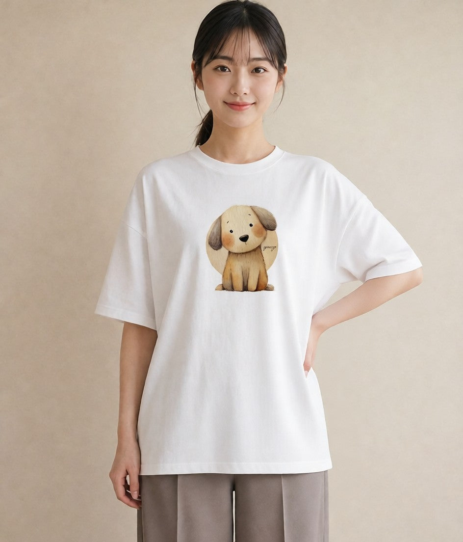 グラフィックTシャツ レディース 犬 いぬ イラスト ナチュラル 20代 カジュアルコーデ 白T