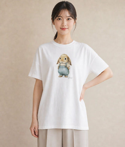 デザインTシャツ レディース ホーランドロップ ペット 動物 イラスト 水彩風 お出かけ 普段着 白T