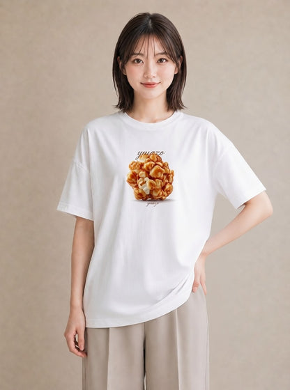 デザインTシャツ レディース ポップコーン 食べ物 フード イラスト きれいめカジュアル 在宅 公園 白T