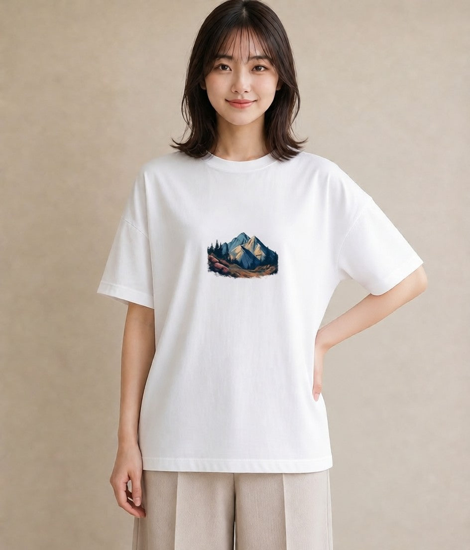 プリントTシャツ レディース 山 星空 宇宙 イラスト 在宅 公園 白T