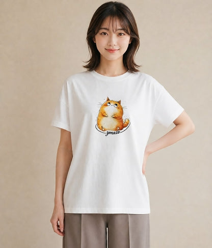 プリントTシャツ レディース 茶トラ 茶猫 猫 ねこ イラスト 淡色 デイリーウェア 休日 白T