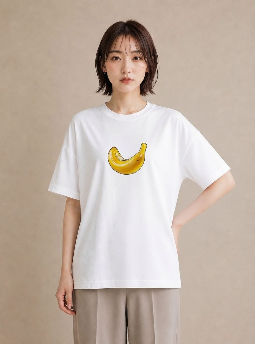 グラフィックTシャツ レディース バナナ 食べ物 フード イラスト シック 女性 旅行用 白T