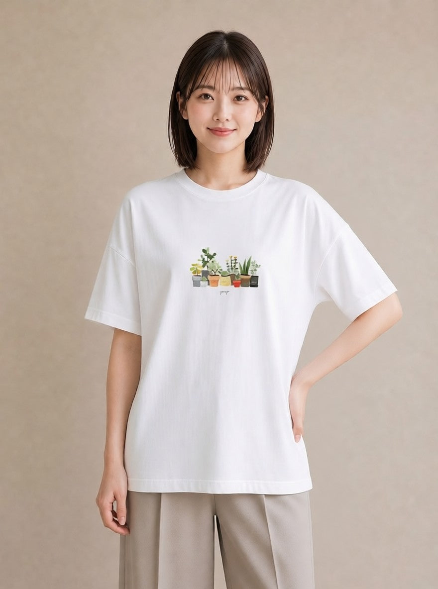 プリントTシャツ レディース 多肉植物 植物 ボタニカル イラスト 上品 母の日 ビーチ 白T