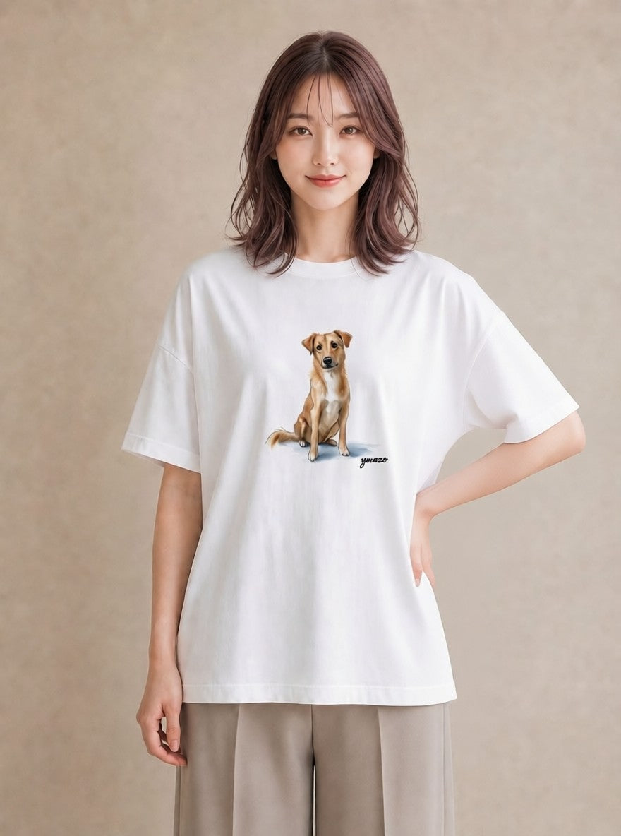 プリントTシャツ レディース 老犬 犬 いぬ イラスト ガーリー 旅行 母娘コーデ 白T