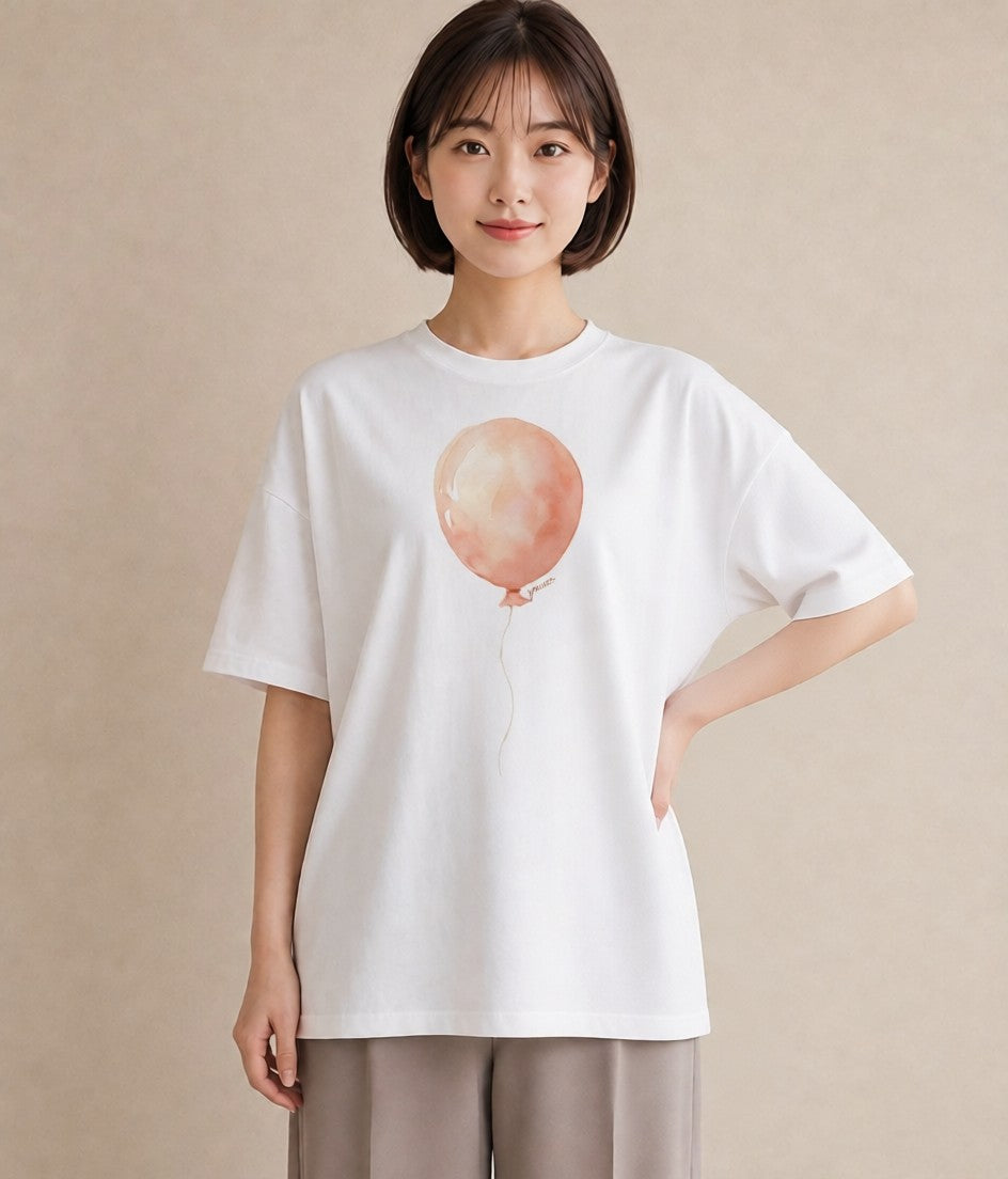 半袖Tシャツ レディース 紙風船 和紙 ナチュラル アンティーク イラスト 休日コーデ クリスマス 旅行 白T