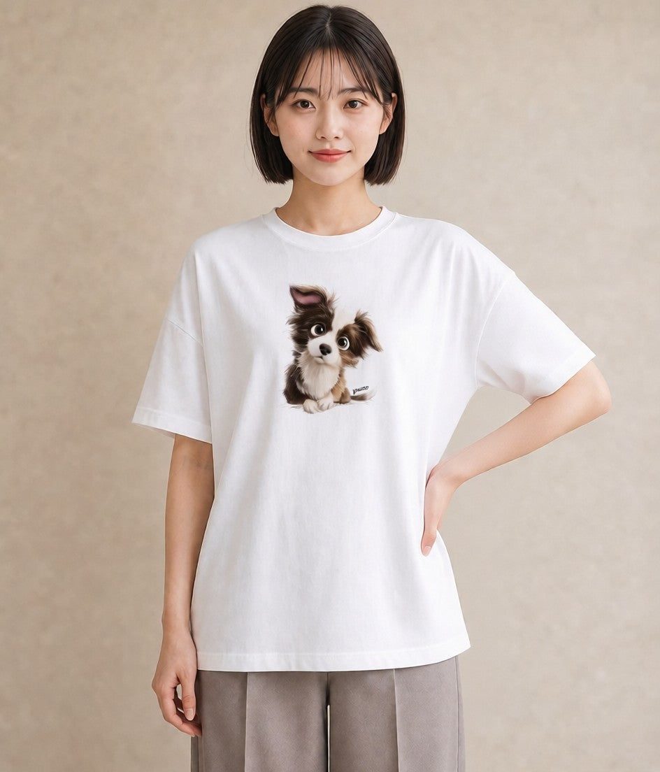 Tシャツ レディース わんちゃん 犬 いぬ イラスト シンプル 女性 旅行用 白T