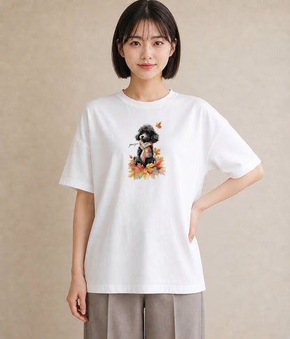 半袖Tシャツ レディース トイプードル プードル 犬 いぬ イラスト ボタニカル 旅行用 海 白T